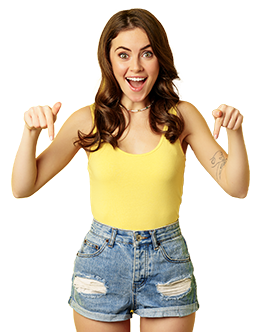 happy woman showing a laptop